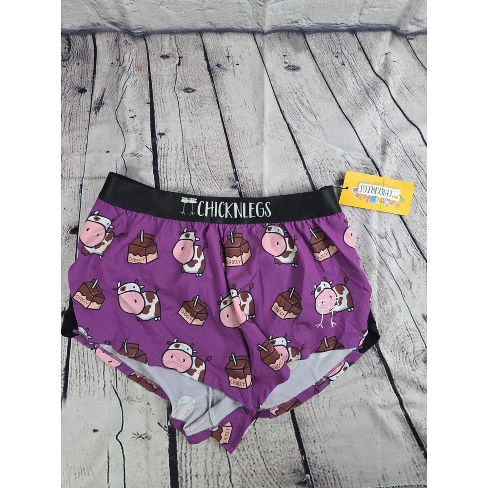 Chicknlegs Men's Medium Purple Choccy Cows 2” Half Split Shorts - Picture 1 of 5